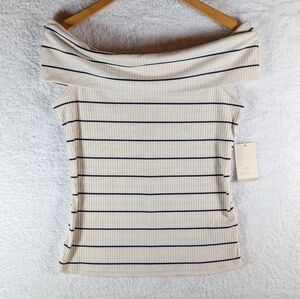 350-a‎ new day Cream and Black Striped Top